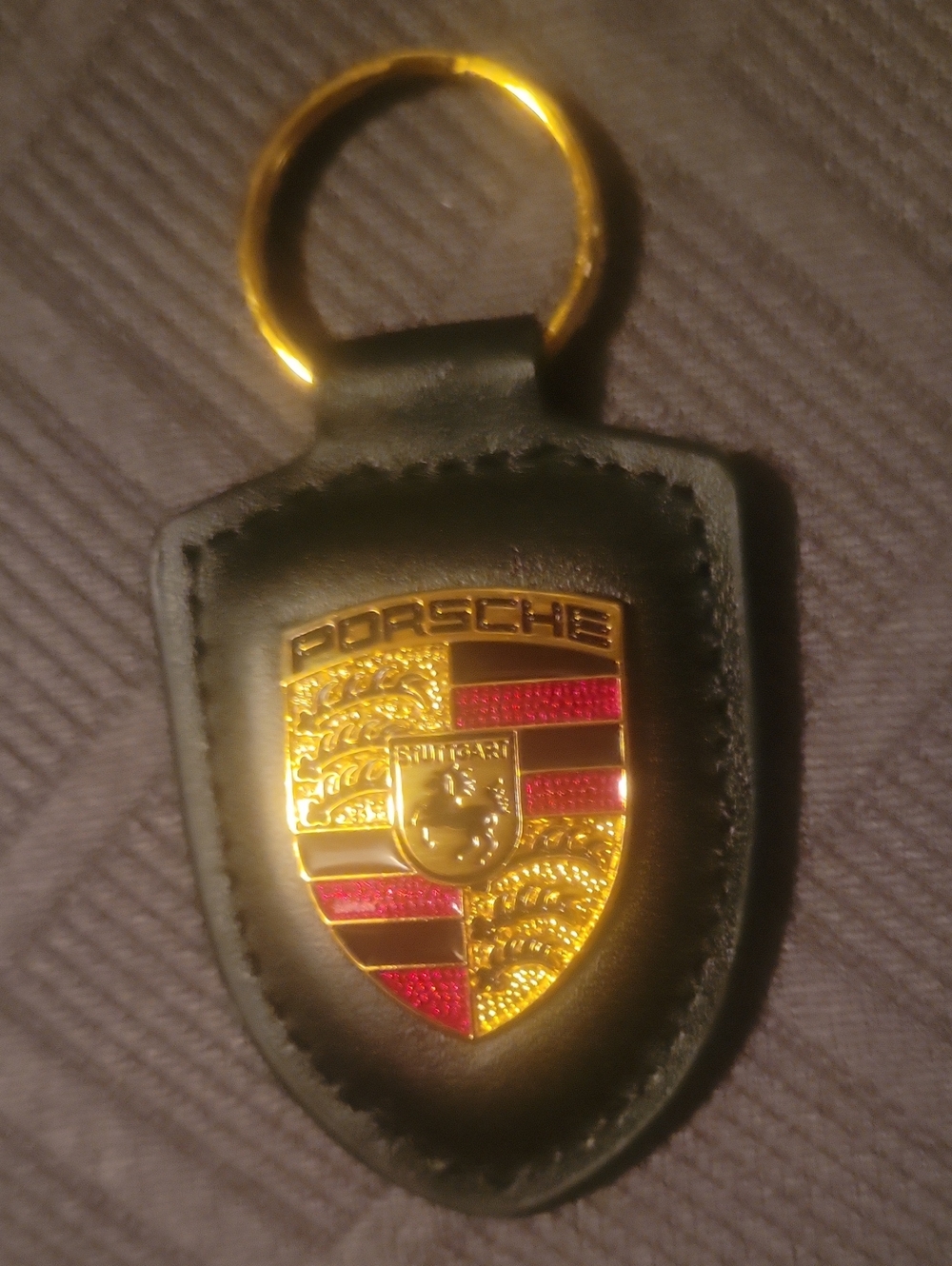 Porsche Black Leather Key Ring with Iconic Crest